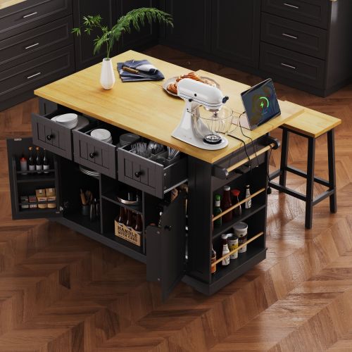 53 inch Large Kitchen Island with Drop Leaf,Power Outlet,Door Internal Storage Rack 53 inch Large Kitchen Island with Drop Leaf,Power Outlet,Door Internal Storage Rack