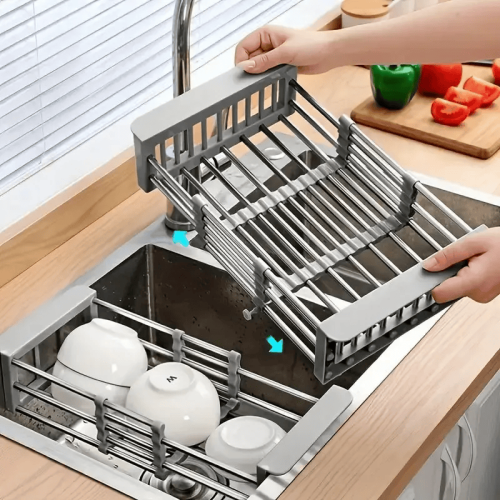 Adjustable Immersion Sink Dish Drying Rack With Stainless Steel Drain Basket - Portable And Retractable Space-Saving Fruit And Vegetable Solution Adjustable Immersion Sink Dish Drying Rack With Stainless Steel Drain Basket - Portable And Retractable Space-Saving Fruit And Vegetable Solution